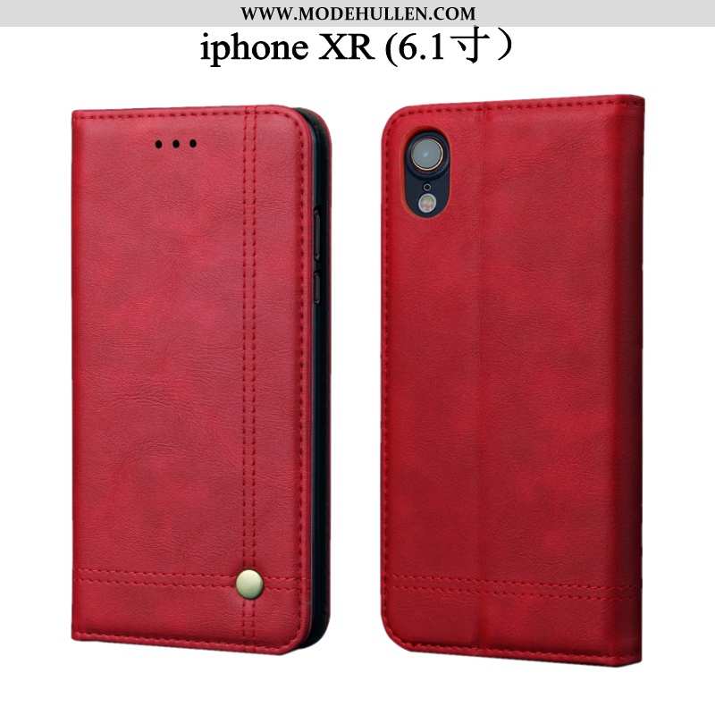 Hülle iPhone Xr Schutz Lederhülle Folio Case Handy Anti-sturz Braun