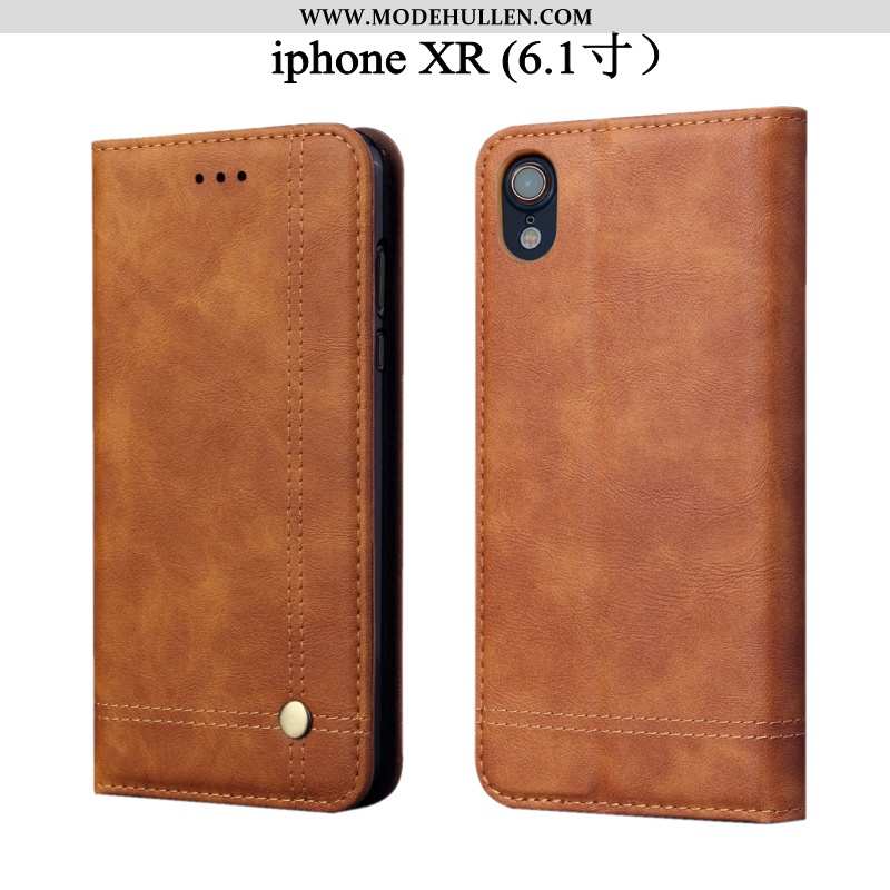 Hülle iPhone Xr Schutz Lederhülle Folio Case Handy Anti-sturz Braun