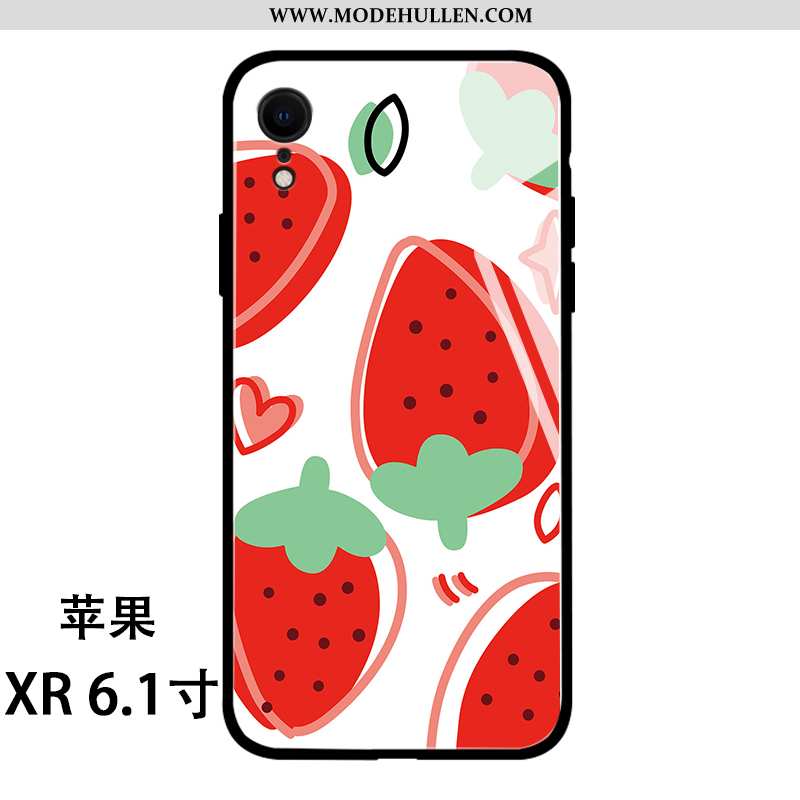 Hülle iPhone Xr Silikon Glas Spiegel Weiche Frucht Erdbeere Weiße