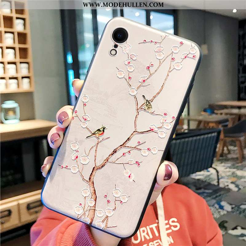 Hülle iPhone Xr Weiche Silikon Mini Prägung Liebhaber Kunst Nette Beige