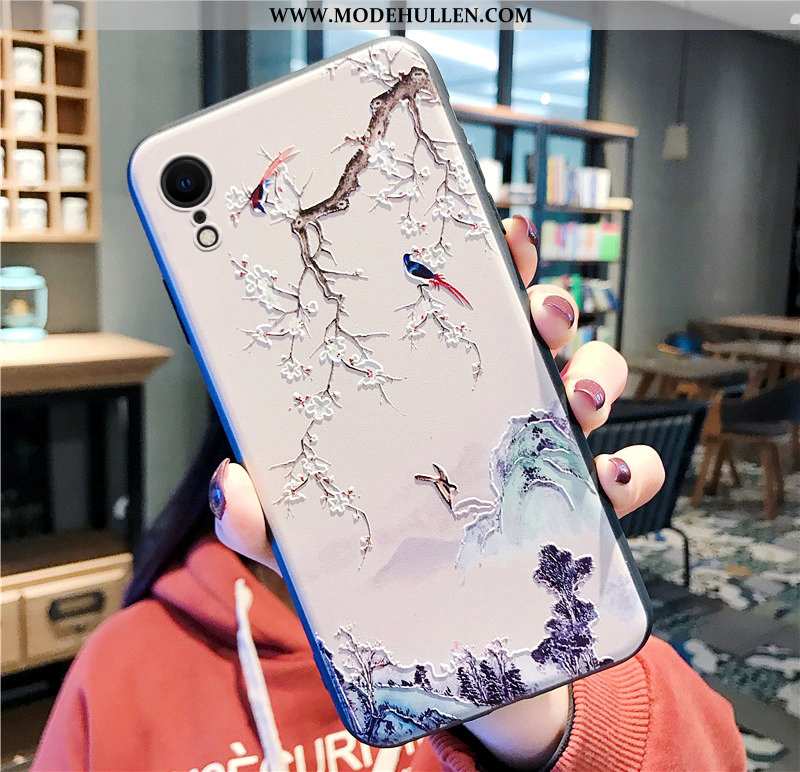 Hülle iPhone Xr Weiche Silikon Mini Prägung Liebhaber Kunst Nette Beige