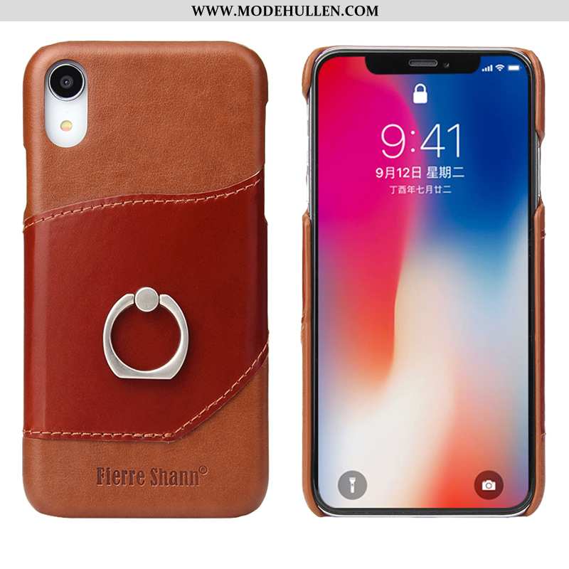 Hülle iPhone Xr Zubehör Schutz Rot Ring Halterung Schnalle Echt Leder Rote