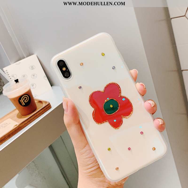 Hülle iPhone Xs Kreativ Prägung Blumen Netto Rot Rot Trend Nette Rote