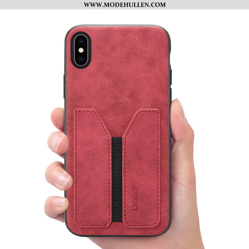 Hülle iPhone Xs Lederhülle Geldbörse Grau Case Handy