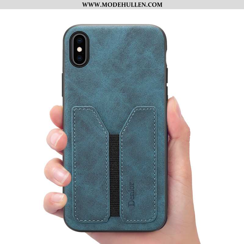 Hülle iPhone Xs Lederhülle Geldbörse Grau Case Handy