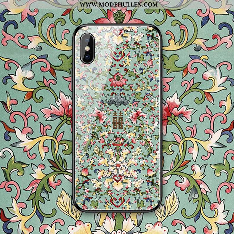 Hülle iPhone Xs Max Glas Kreativ Handy Blumen Schutz Spiegel Grün