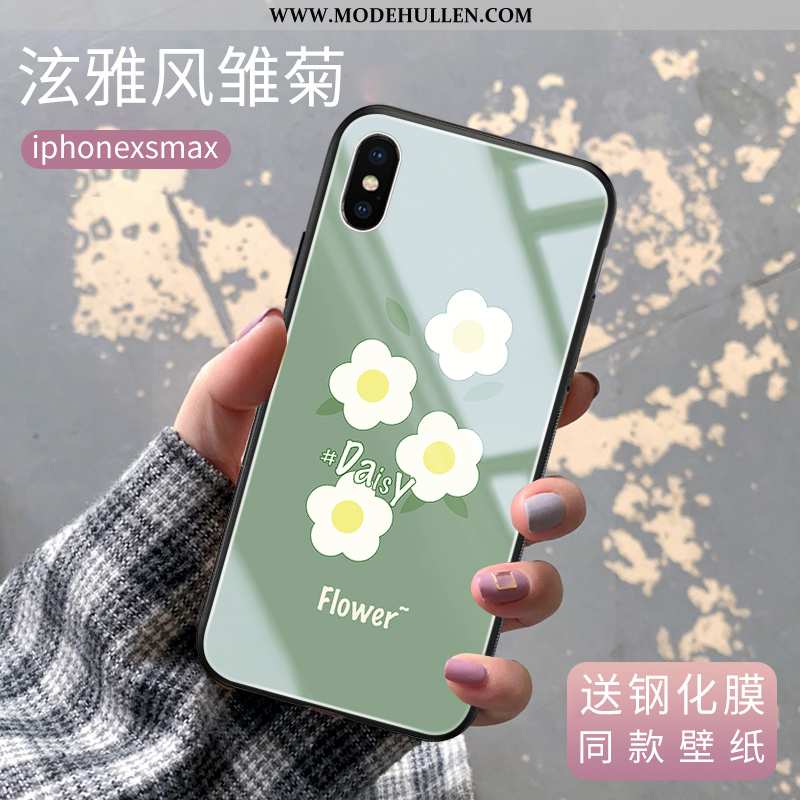 Hülle iPhone Xs Max Glas Neu Anti-sturz Chrysanthemes Kuh Handy Grün