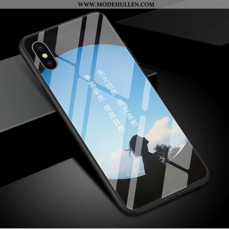 Hülle iPhone Xs Max Glas Schutz Case Einfach Handy Spiegel Blau