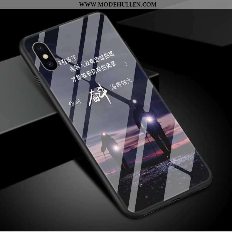 Hülle iPhone Xs Max Glas Schutz Case Einfach Handy Spiegel Blau