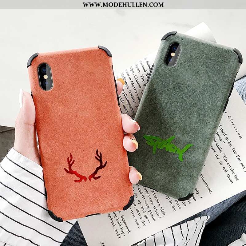 Hülle iPhone Xs Max Kreativ Super Schutz Weiche Case Peau De Daim Türkis