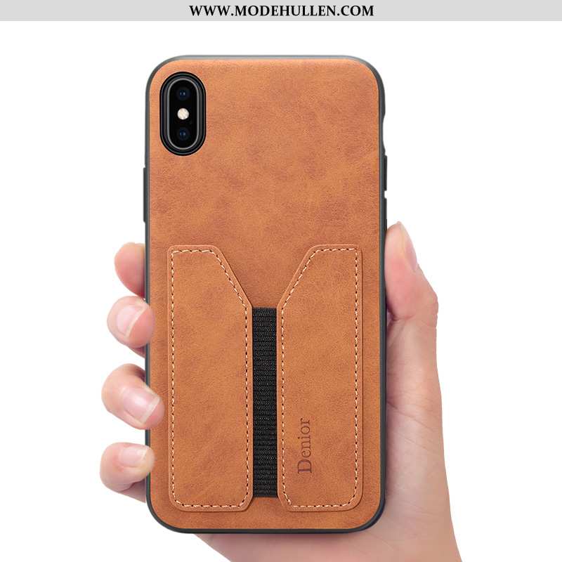 Hülle iPhone Xs Max Lederhülle Geldbörse Case Grau Handy