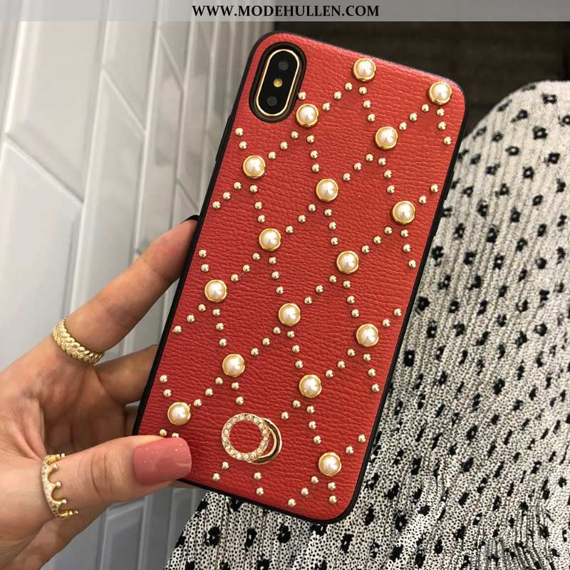 Hülle iPhone Xs Max Lederhülle Kette Perlen Netto Rot Handy Weiß Weiße