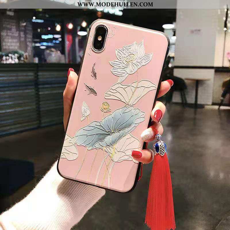 Hülle iPhone Xs Max Nubuck Prägung Alles Inklusive Rosa Chinesische Art High-end