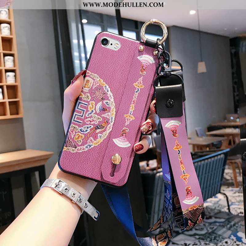 Hülle iPhone Xs Max Prägung Hängender Hals Hängende Verzierungen Palast Chinesische Art Handy Rosa