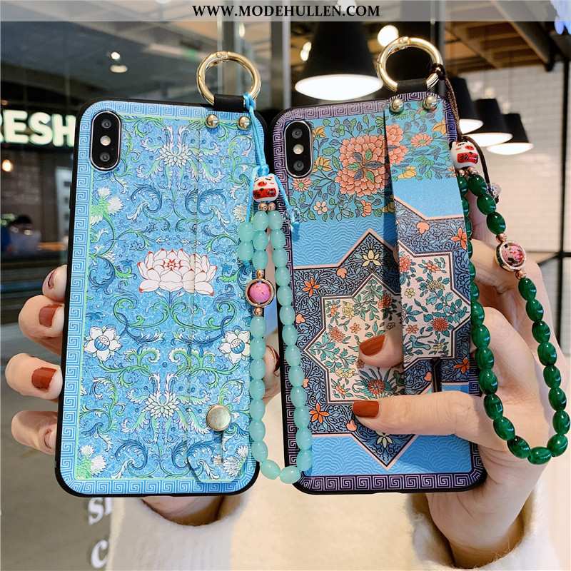 Hülle iPhone Xs Max Retro Weiche Halterung Silikon Anti-sturz Handy Blau