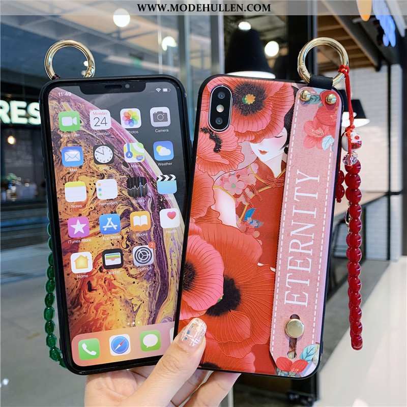 Hülle iPhone Xs Max Schutz Hängende Verzierungen Anti-sturz Handy Silikon Rot Armbänder Rote