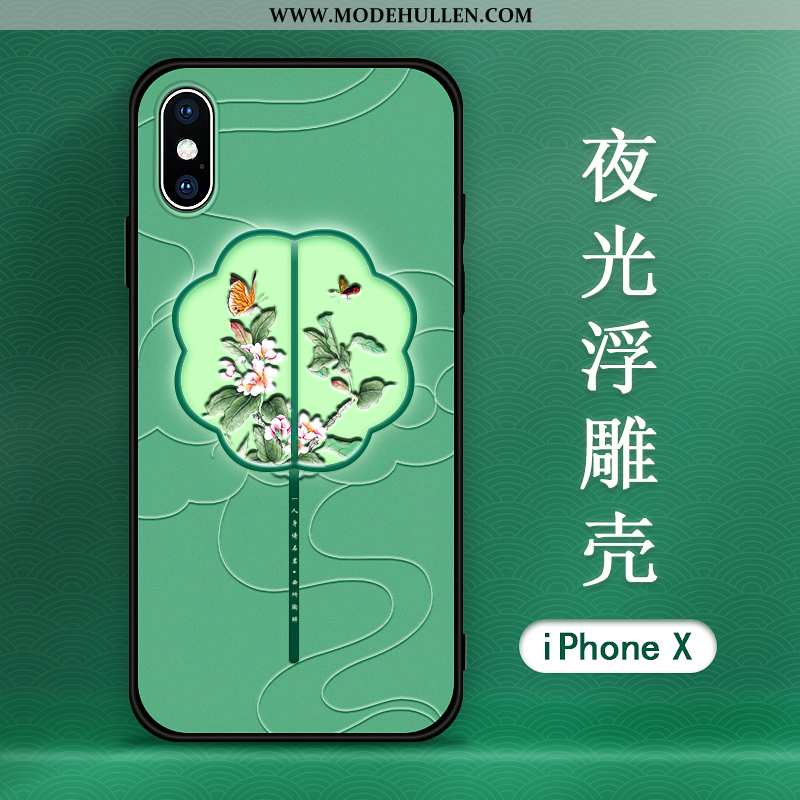 Hülle iPhone Xs Max Schutz Prägung Muster Chinesische Art Anti-sturz Trend Grün