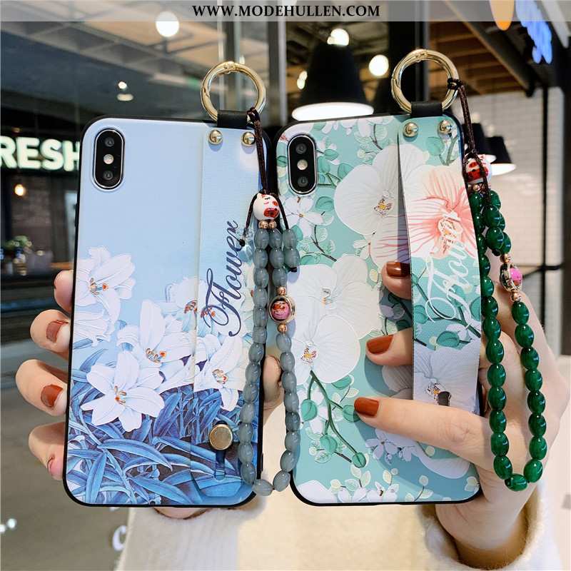 Hülle iPhone Xs Max Schutz Retro Blumen Alles Inklusive Halterung Case Schmetterling Grün