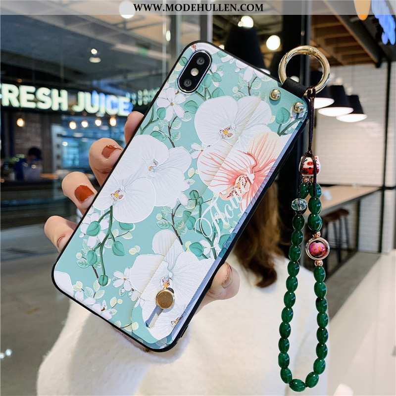 Hülle iPhone Xs Max Schutz Retro Blumen Alles Inklusive Halterung Case Schmetterling Grün