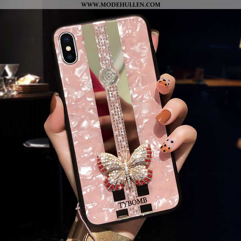 Hülle iPhone Xs Max Strasssteinen Hängende Verzierungen Schmetterling Trend Silikon Glas Rosa