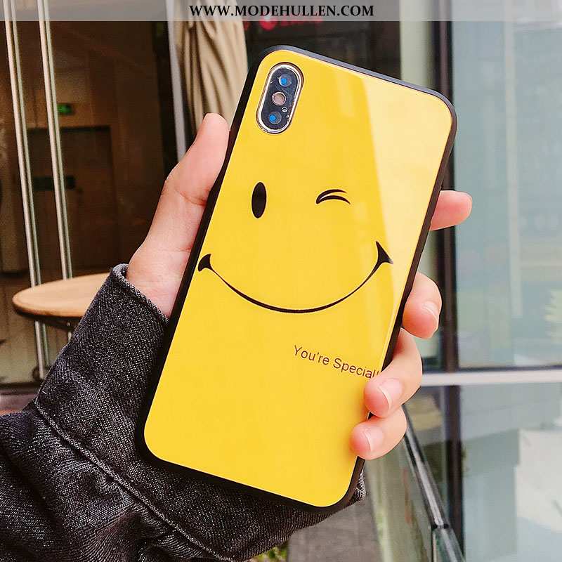 Hülle iPhone Xs Max Trend Schutz Herz Spiegel Smiley Anti-sturz Glas Weiße