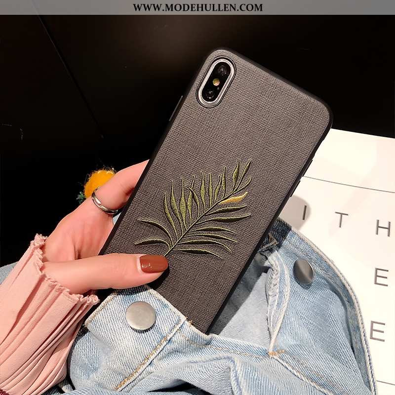 Hülle iPhone Xs Max Trend Weiche Handy Blumen Stickerei Neu Grau