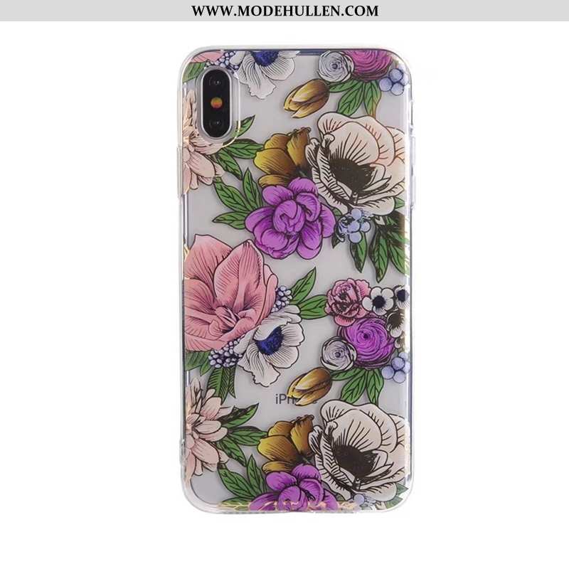 Hülle iPhone Xs Max Weiche Transparent Lila Schön Handy Blumen