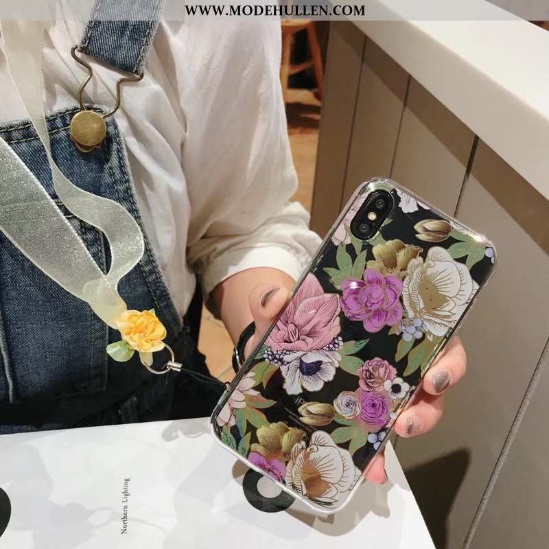 Hülle iPhone Xs Max Weiche Transparent Lila Schön Handy Blumen