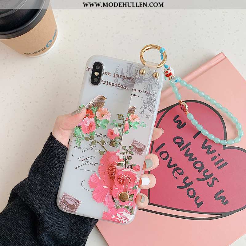 Hülle iPhone Xs Nubuck Schutz Case Handy Blumen Armbänder Halterung Grün