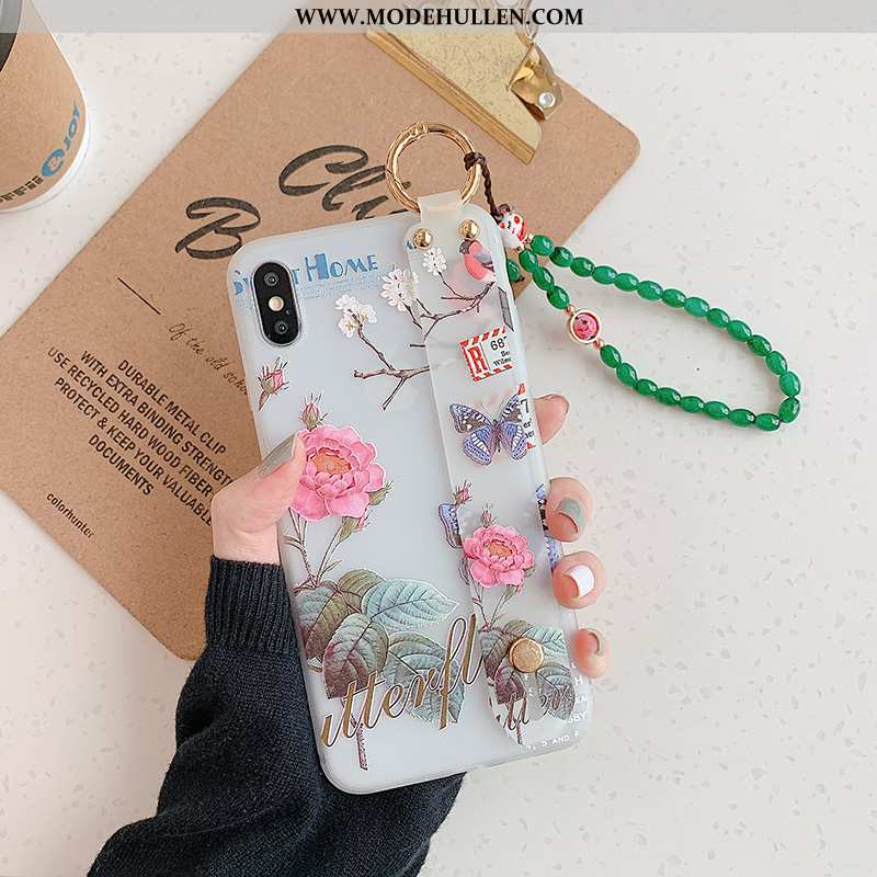Hülle iPhone Xs Nubuck Schutz Case Handy Blumen Armbänder Halterung Grün