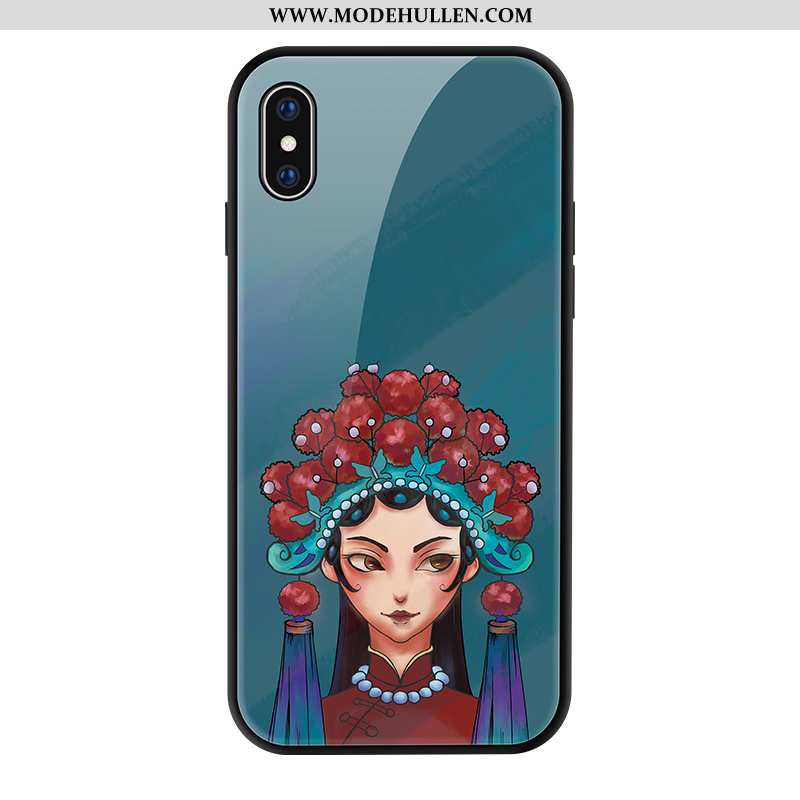 Hülle iPhone Xs Persönlichkeit Kreativ Blau Trend Liebhaber Retro Glas