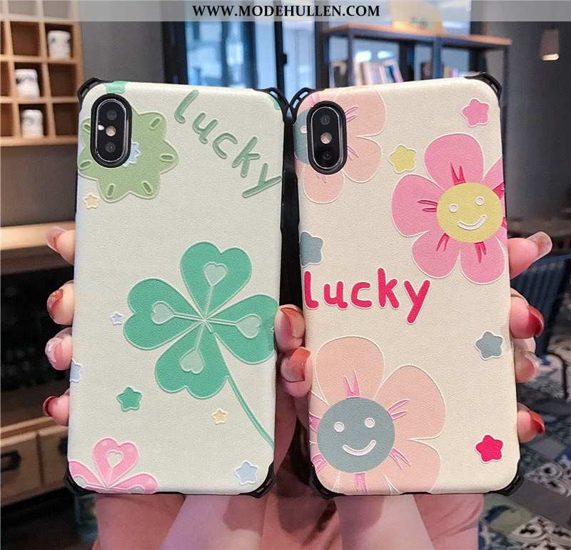 Hülle iPhone Xs Prägung Weiche Anti-sturz Schutz Case Blumen Kunst Rosa