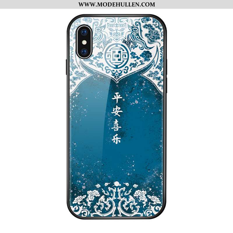 Hülle iPhone Xs Schutz Glas Handy Persönlichkeit Trend Chinesische Art Case Blau