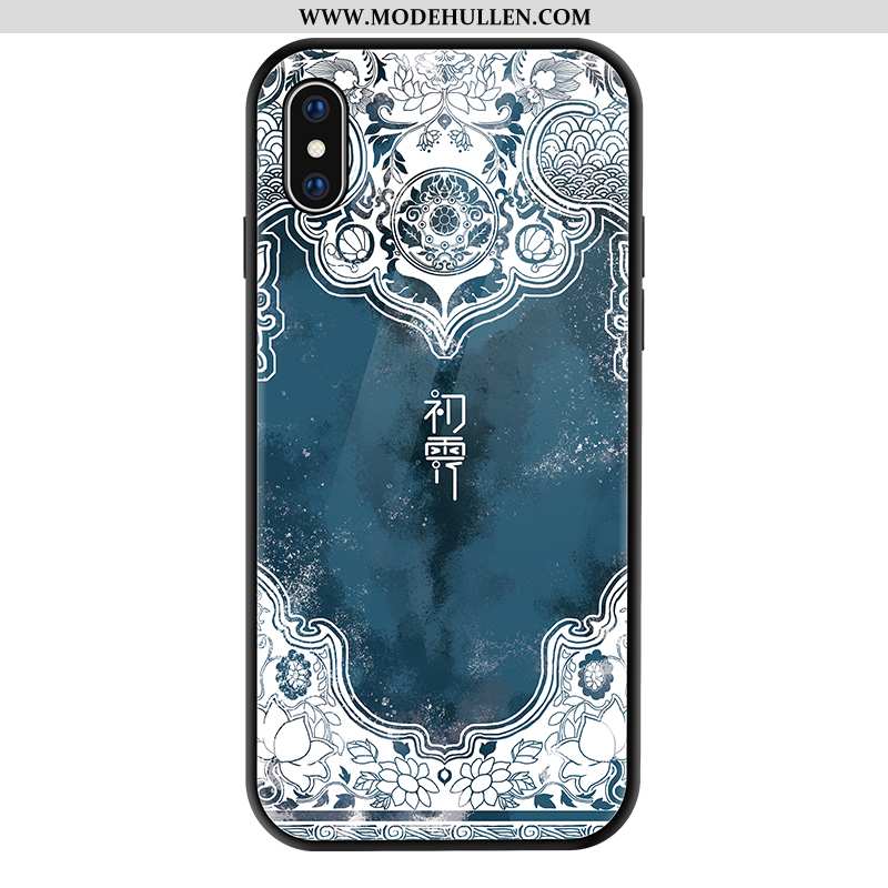 Hülle iPhone Xs Schutz Glas Handy Persönlichkeit Trend Chinesische Art Case Blau