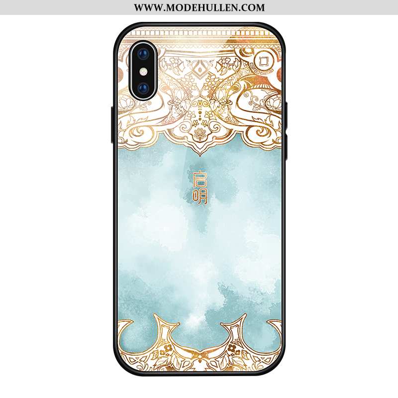 Hülle iPhone Xs Schutz Glas Handy Persönlichkeit Trend Chinesische Art Case Blau