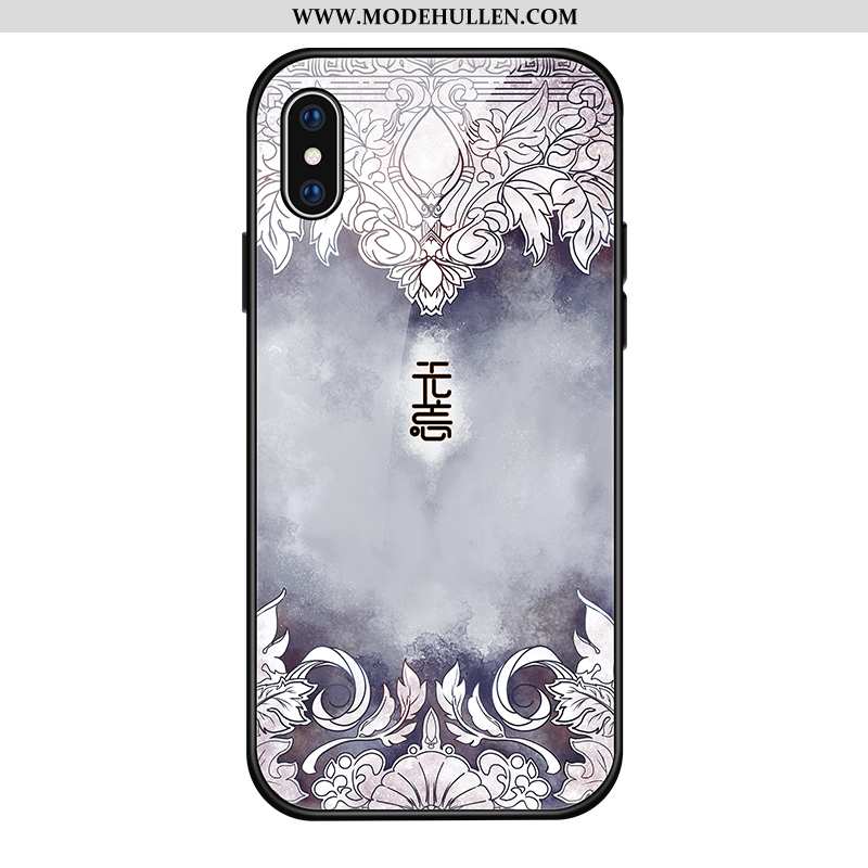 Hülle iPhone Xs Schutz Glas Handy Persönlichkeit Trend Chinesische Art Case Blau