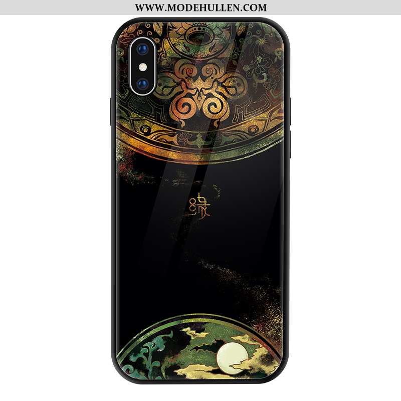 Hülle iPhone Xs Schutz Glas Handy Persönlichkeit Trend Chinesische Art Case Blau