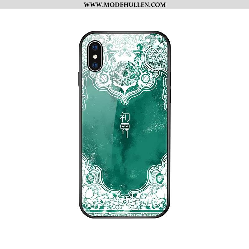 Hülle iPhone Xs Schutz Glas Handy Persönlichkeit Trend Chinesische Art Case Blau