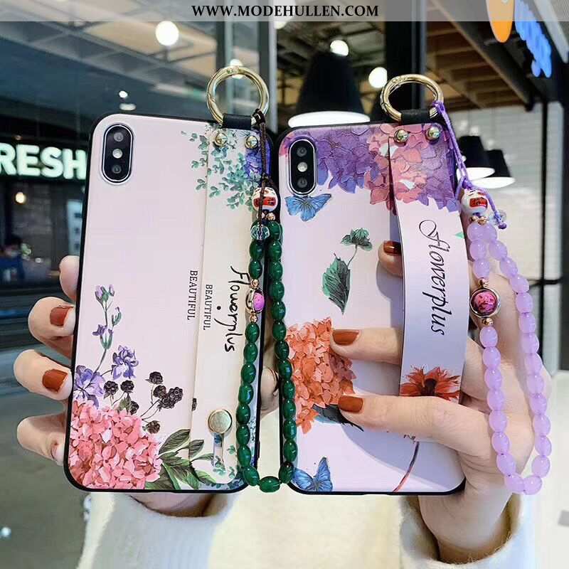 Hülle iPhone Xs Schutz Retro Armbänder Lila Blumen Palast