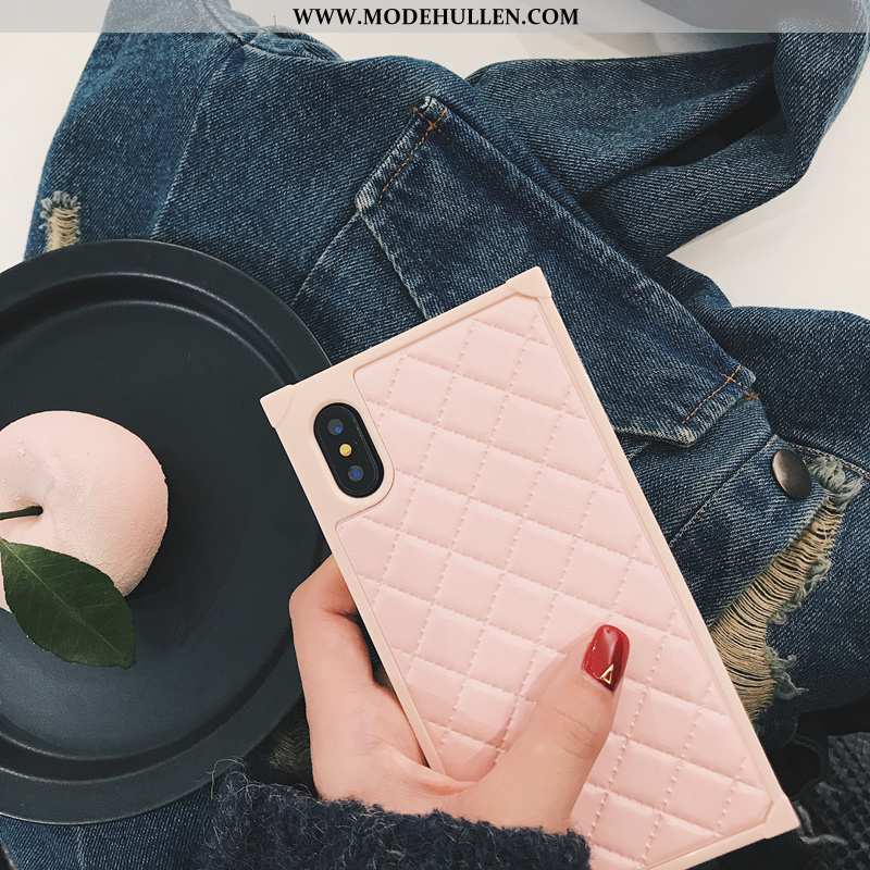 Hülle iPhone Xs Silikon Schutz Diamantform Weiche Lederhülle Case Schwarz