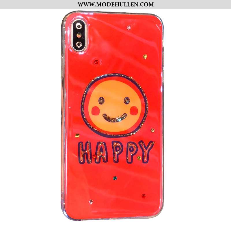 Hülle iPhone Xs Strass Nette Handy Rot Smiley Rote