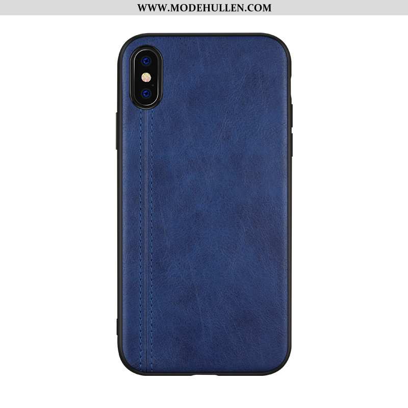 Hülle iPhone Xs Trend Lederhülle Echt Leder Handy Hintere Abdeckung Dunkelblau