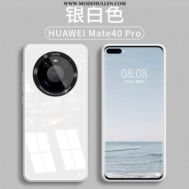 Hülle Huawei Mate 40 Pro Silikon Schutz Lila Case Glas Spiegel Neu