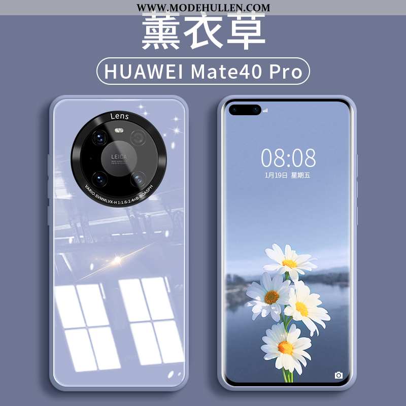 Hülle Huawei Mate 40 Pro Silikon Schutz Lila Case Glas Spiegel Neu