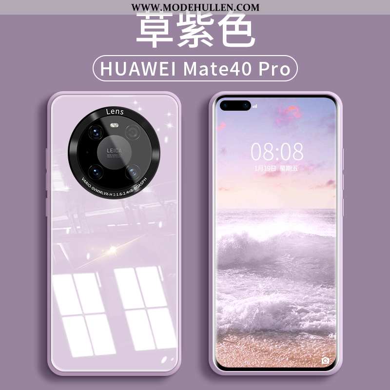 Hülle Huawei Mate 40 Pro Silikon Schutz Lila Case Glas Spiegel Neu