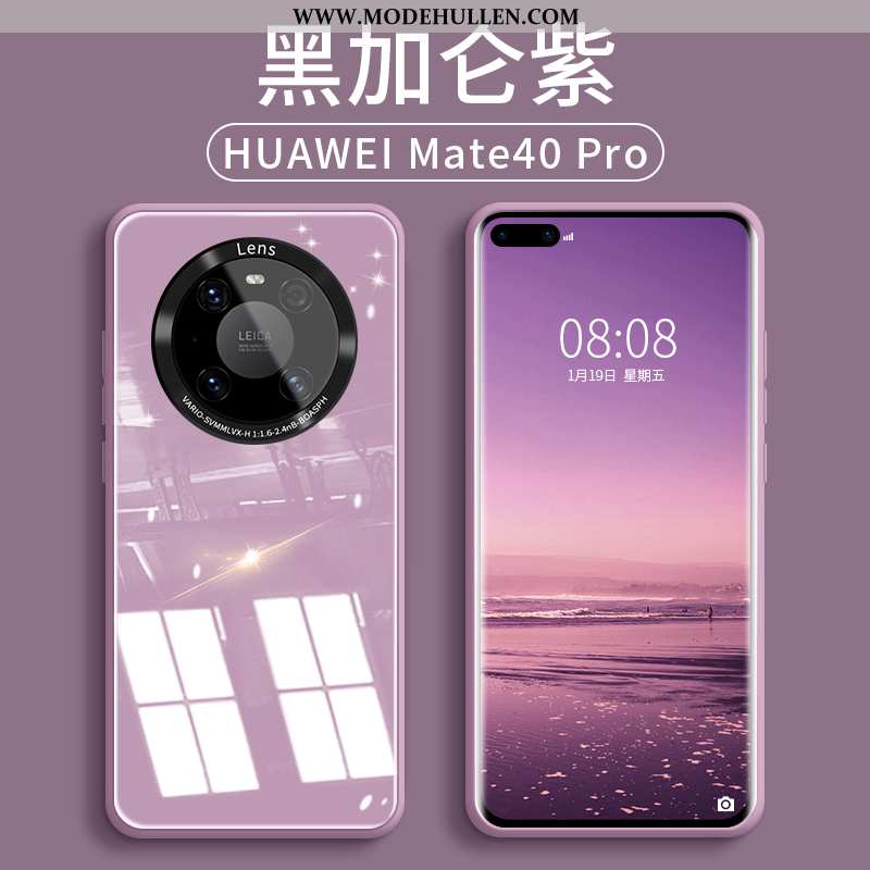 Hülle Huawei Mate 40 Pro Silikon Schutz Lila Case Glas Spiegel Neu