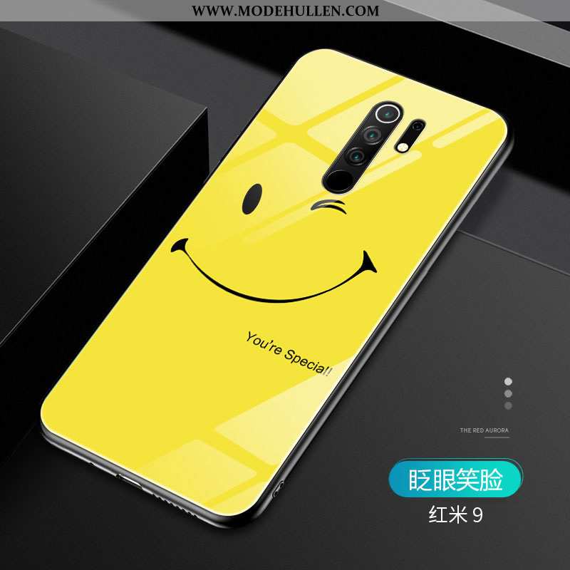 Hülle Xiaomi Redmi 9 Glas Persönlichkeit Handy Netto Rot Anti-sturz Smiley Rot Gelbe