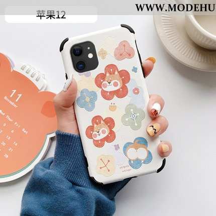 Hülle iPhone 12 Lederhülle Kreativ Case Seide Blumen Weiß Weiße