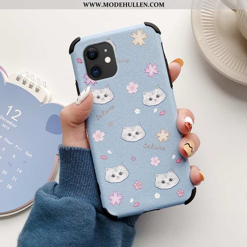 Hülle iPhone 12 Lederhülle Kreativ Case Seide Blumen Weiß Weiße