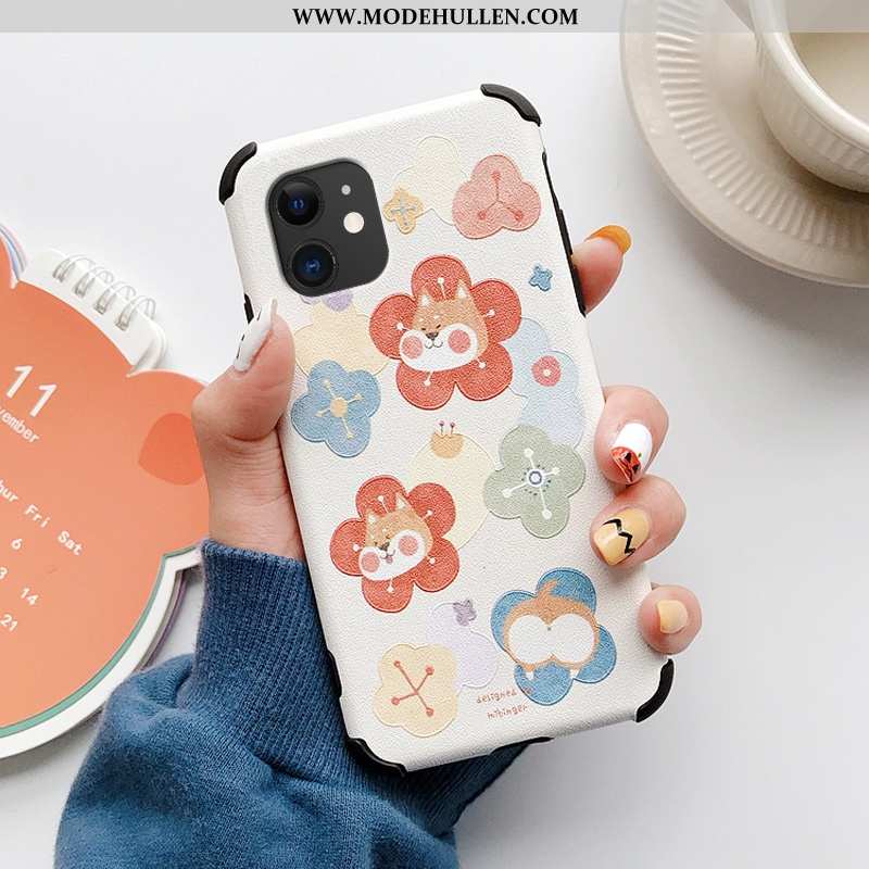 Hülle iPhone 12 Lederhülle Kreativ Case Seide Blumen Weiß Weiße